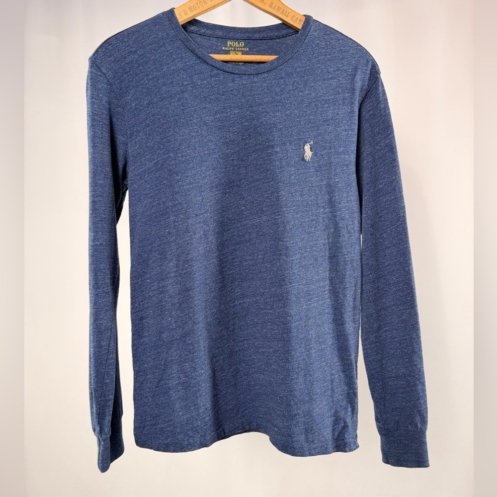 Polo by Ralph Lauren Cotton Long Sleeve Crewneck Shirt in Heathered Blue Size XS - Picture 1 of 6